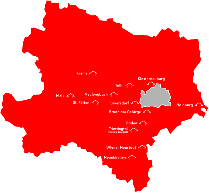 Niederösterreich Karte mit Pflegeeinrichtungen